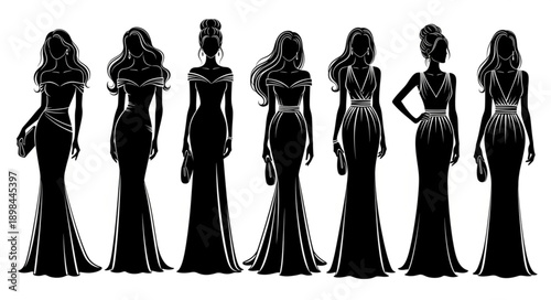 Elegant Women Silhouettes Evening Gowns Collection.