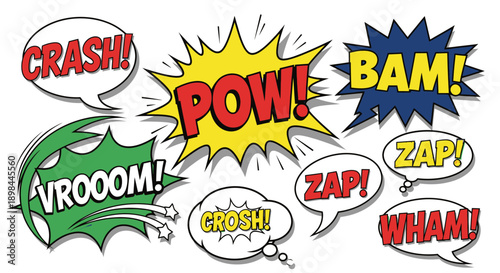 Comic book speech bubbles with action words