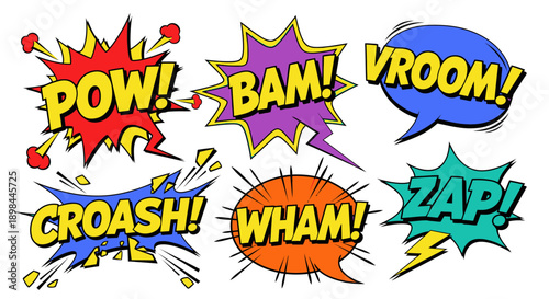 comic book speech bubbles with sound effects