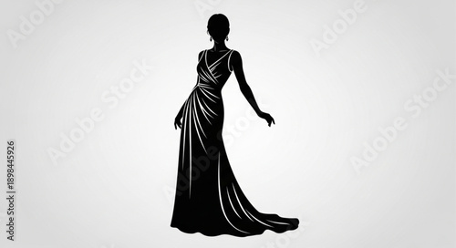 Elegant Woman Silhouette in Flowing Gown.