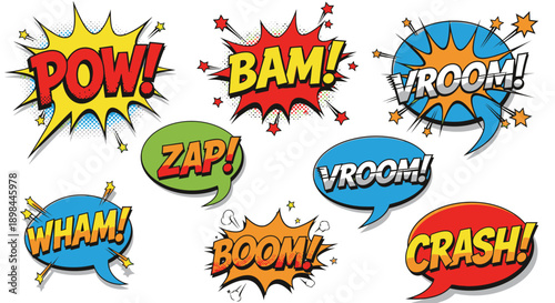 comic book speech bubbles with action words