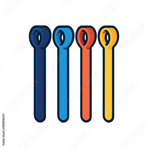 Colored plastic cable ties flat vector illustration