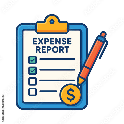 Expense report document with pen and checklist