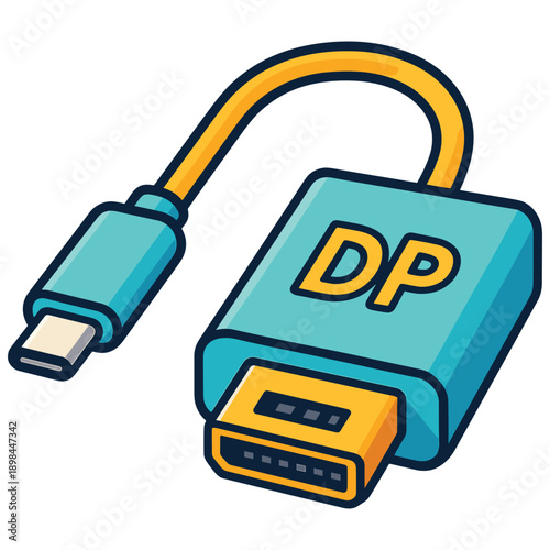 DisplayPort to USB-C Adapter Cable Vector Illustration