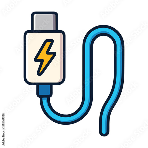 USB Type-C Cable with Charging Symbol Vector Illustration