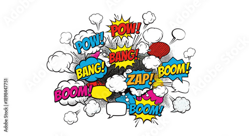 comic book explosion with bang and boom words