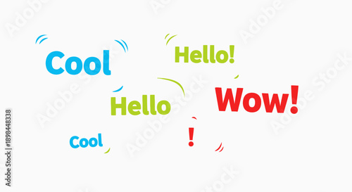 colorful hello words and exclamations