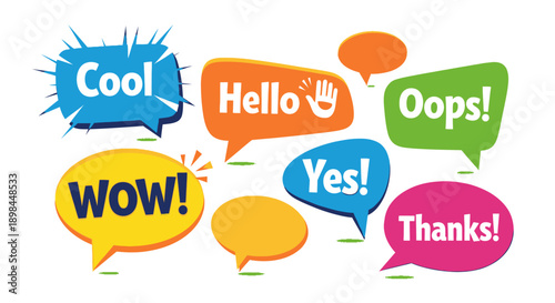 colorful speech bubbles with positive words