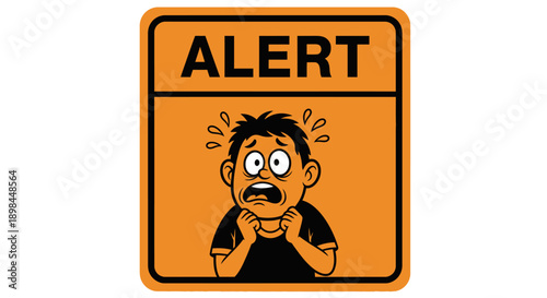 Alert cartoon man with worried expression