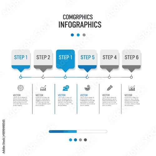 Infographic Template with Six Steps and Progress Bar.