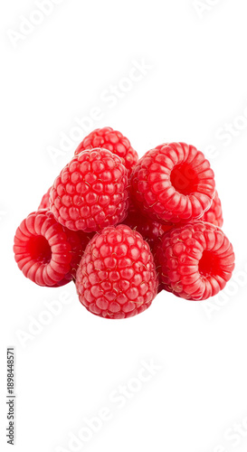 Fresh raspberries pile, red fruit for mockup or food illustration, Isolated on transparent background, png