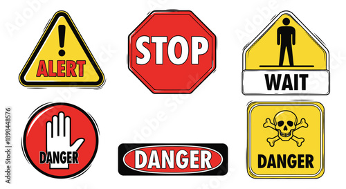 set of warning and warning signs