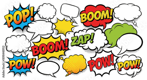 comic book speech bubbles with boom zap pow