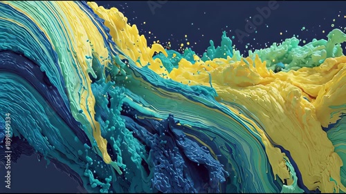 Wallpaper Mural Vibrant swirling abstract waves with rich blues, greens, and yellow hues against a starry night sky Torontodigital.ca