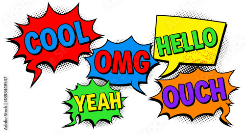 colorful comic speech bubbles with expressions