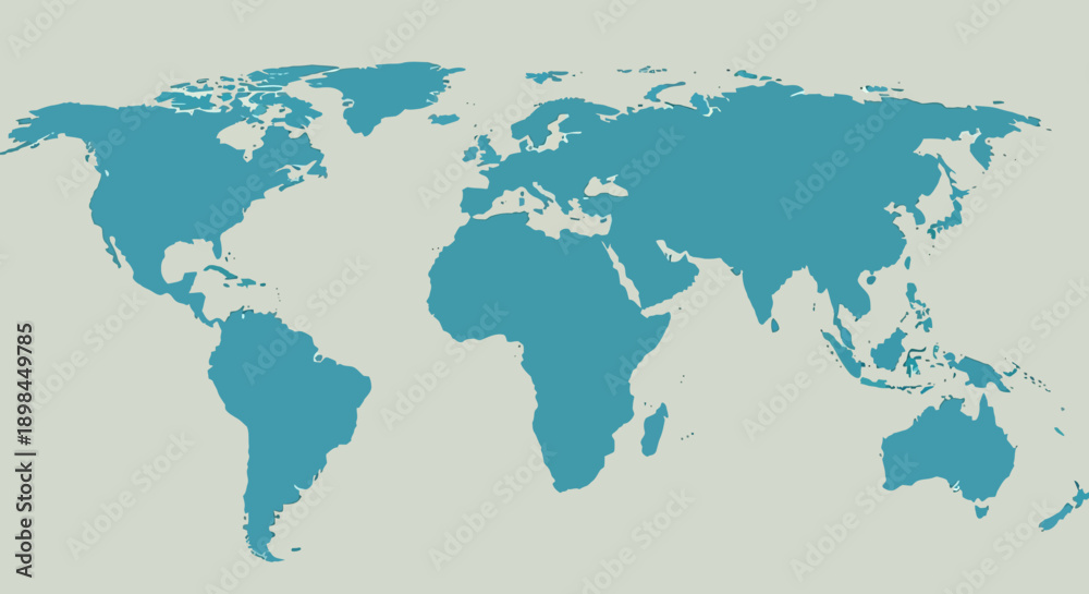 Fototapeta premium World map illustration with continents highlighted in blue against a neutral background.