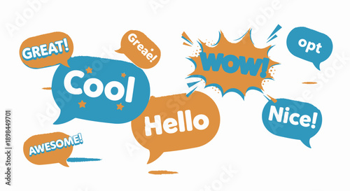 colorful speech bubbles with positive words