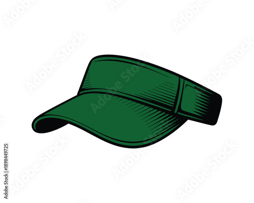 A green visor cap with a black outline on a white background