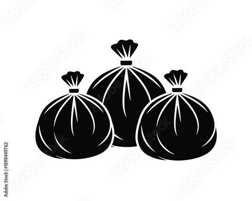 A simple black and white illustration of three trash bags