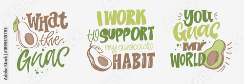 Cute hand drawn doodle lettering quote about Avocado. Lettering for t-shirt design, mug print, bag print, clothes fashion. 100% hand drawn vector image.
