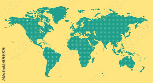 World Map Silhouette on Bright Yellow Background.