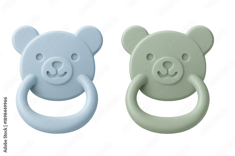 Obraz premium Pair of baby bear pacifiers in blue and green