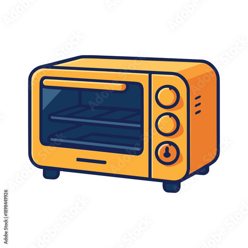 Orange toaster oven with knobs flat vector illustration