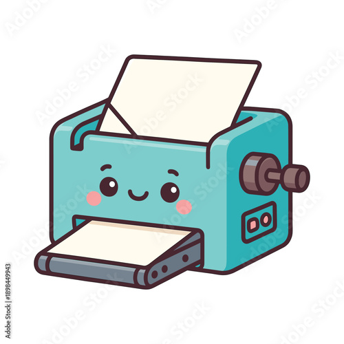 Cartoon printer with paper in flat vector style