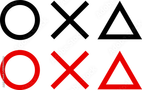 丸、バツ、三角のシンプルな図形イラスト