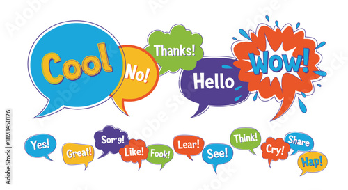 colorful speech bubbles with various expressions