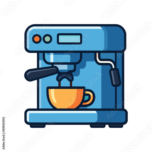 Blue coffee machine brewing espresso cup