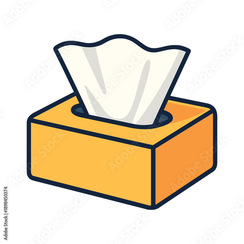 Tissue box with single tissue popping out flat vector illustration