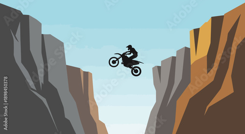 Man Riding Mountain Bike Across Canyon Gap.