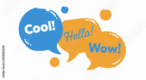 colorful speech bubbles with cool hello wow text
