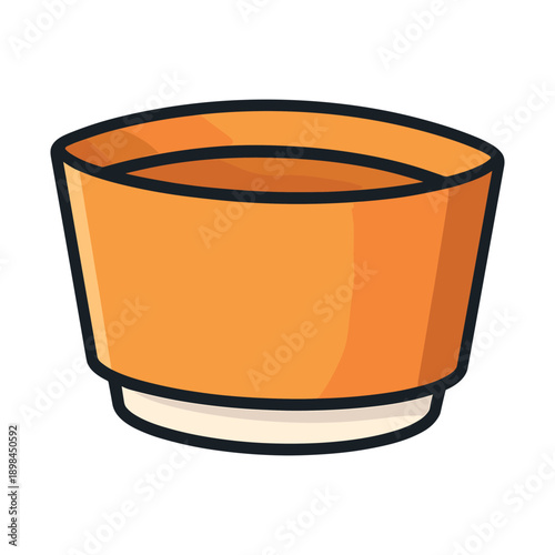 Orange ceramic bowl with liquid inside flat vector