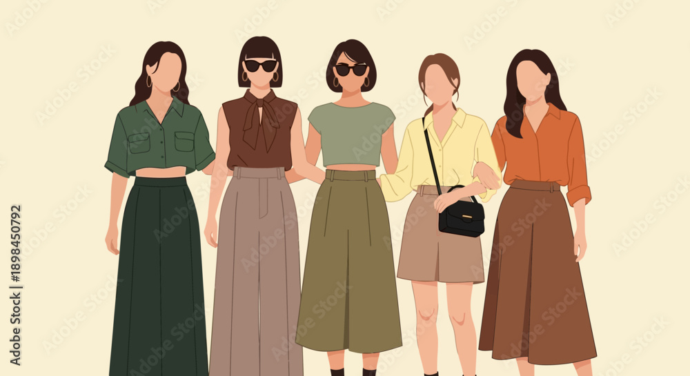 Obraz premium Diverse group of women in fashionable clothing and accessories.