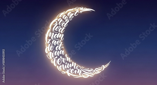 Glowing Feather Crescent Moon in Night Sky