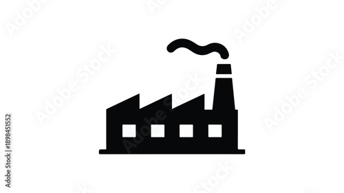 Simple black and white factory icon with a smoking chimney.