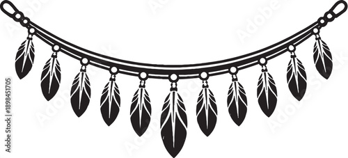 Crescent Feather Necklace Black White Line Art