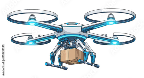 Modern delivery drone carrying a package for efficient logistics