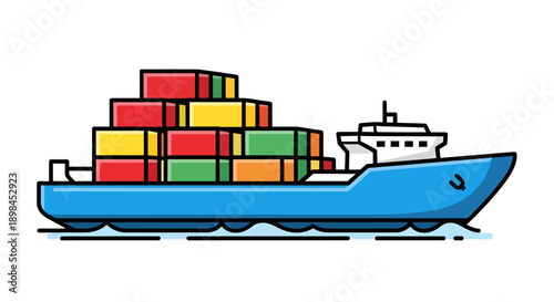 Vibrant cargo ship carrying shipping containers for global trade