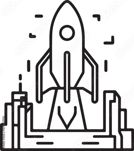 Minimal silhouette style vector startup rocket logo design featuring clean black shapes, simple dynamic line art, modern minimalist innovation icon ideal for tech startups, business growth branding, d