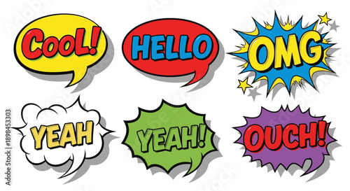 comic speech bubbles with colorful text