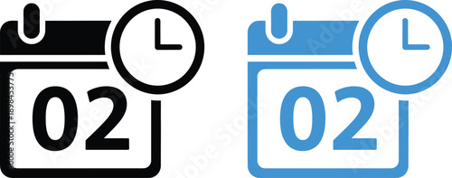 Calendar Date Icon With Clock In Black And Blue Schedule Reminder Concept Illustration