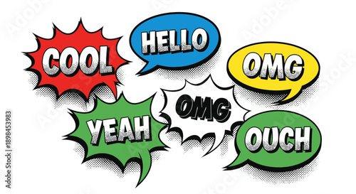 colorful comic speech bubbles with expressions