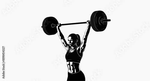 Woman lifting a barbell overhead in a firm posture with arms extended