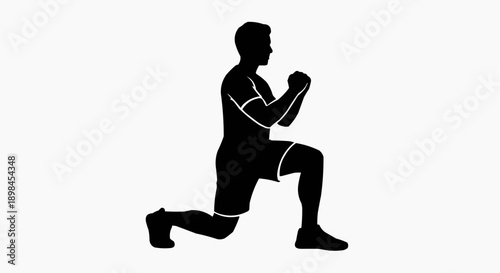 Silhouette of a man lunging with his back knee on the ground and arms outstretched