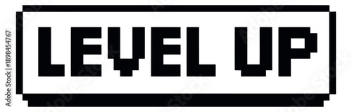 Pixel art illustration of a Level Up message depicting progress and achievement for gaming and success concepts