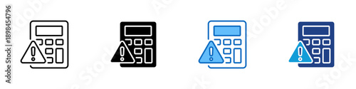 Financial Alert Multiple Style Icon Design Vector - Calculator with warning sign representing calculation error, financial risk, and accounting issues