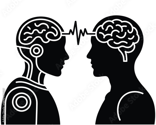 Human brain and robot head connection with waveform communication